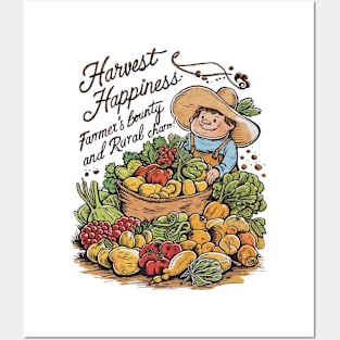 Rustic Charm: Farmer's Smile Radiates Happiness with Harvest's Bounty Posters and Art